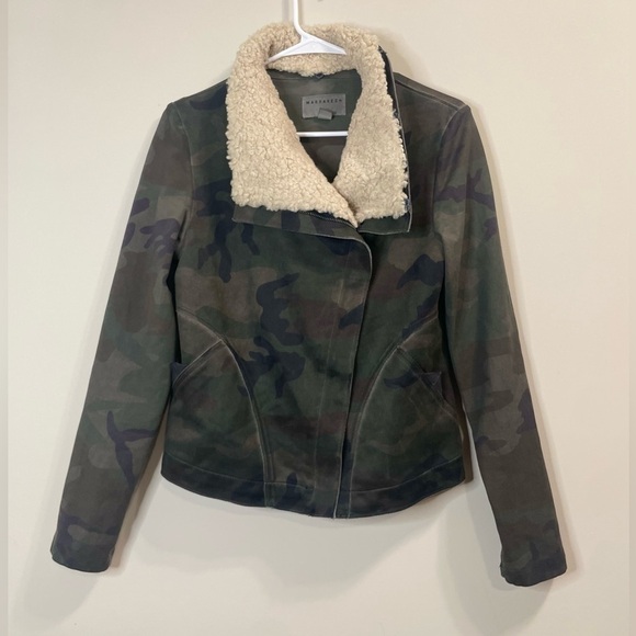Anthropologie Marrakech Camo Sherpa Collar Moto Jacket - Picture 4 of 11